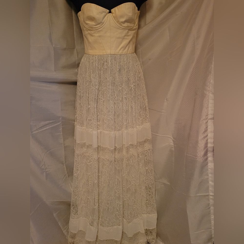ALICE + OLIVIA strapless bustier & lace maxi gown